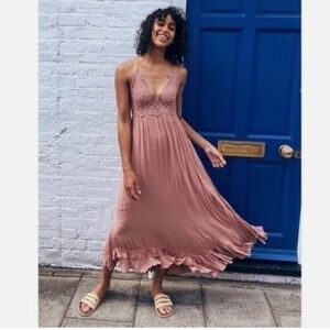 Free People Adella Rose Pink Maxi Long Slip Beach Dress